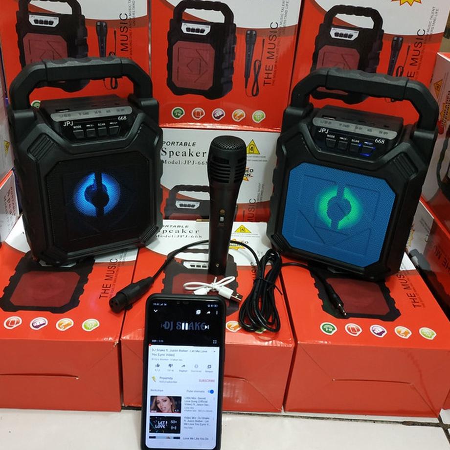 Stok Terbatas SPEAKER PORTABLE + MIC KARAOKE BLUETOOTH 668 / SPEAKER MIC JACK BASS