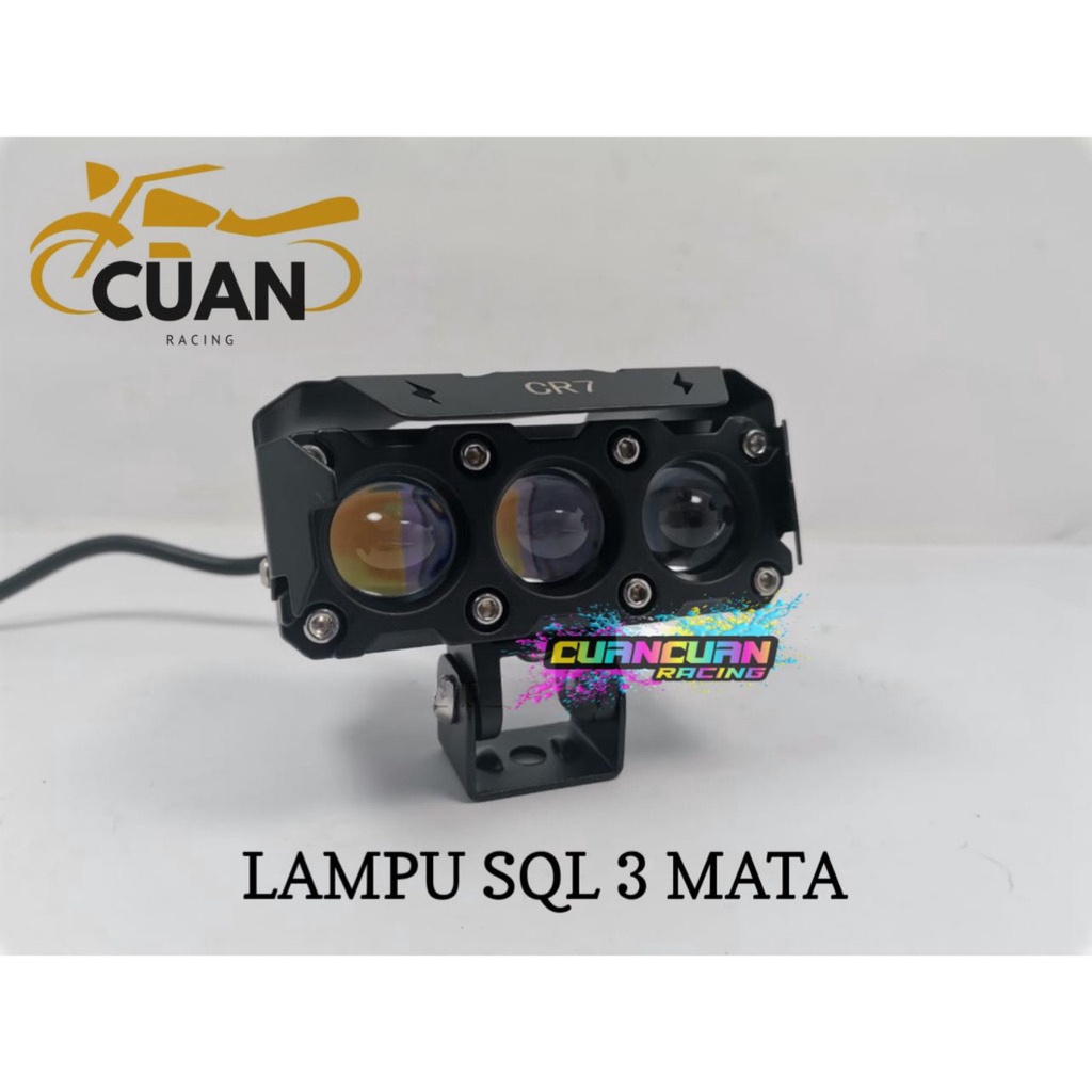 Lampu Tembak Led Foglamp SQL 3 Mata Laser Gun Putih Kuning 2 Warna Waterproof Lampu Tembak 3 Mata High Low