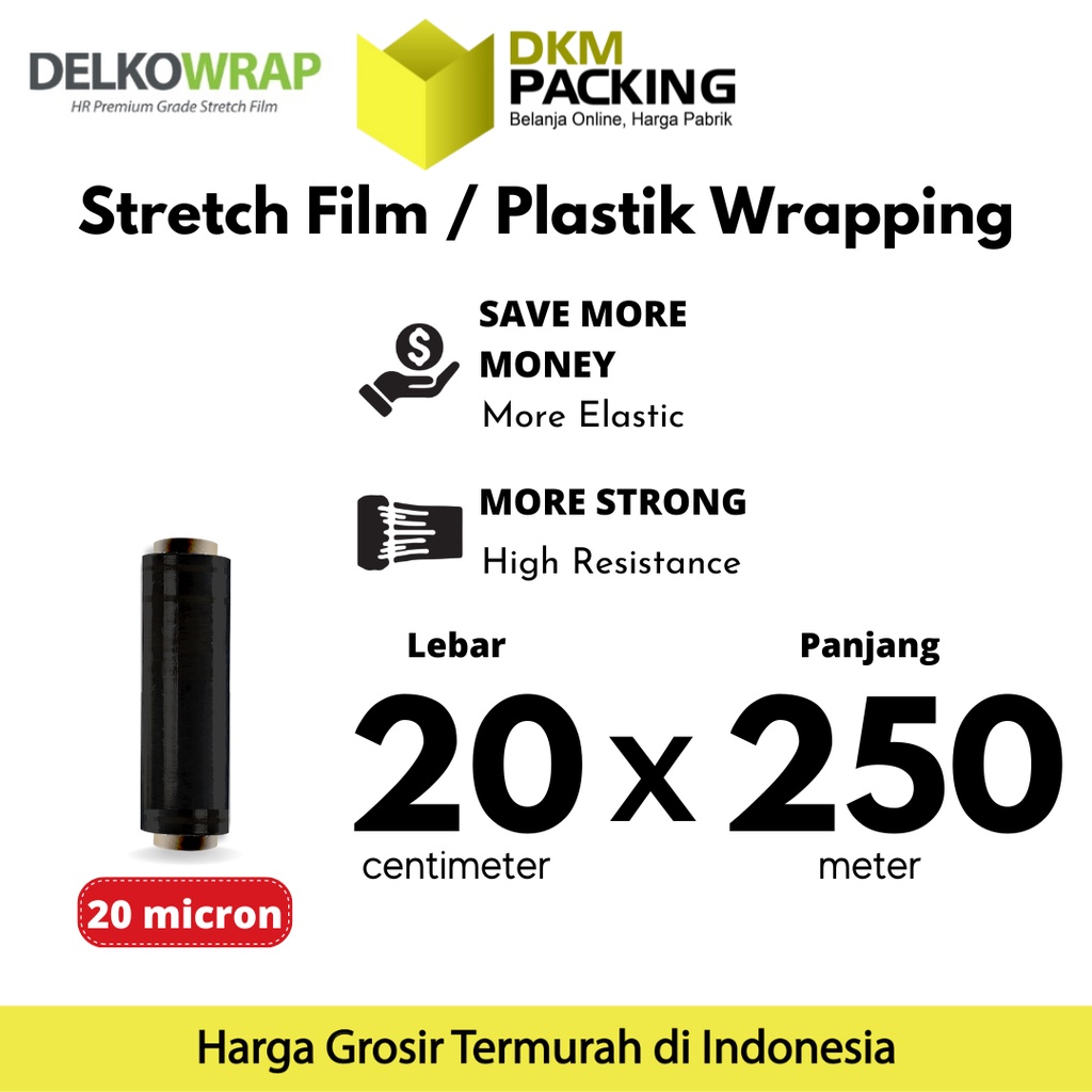 

Plastik Wraping Stretch Film 20cm x 250m DELKOWRAP HITAM WRAPPING TEBAL PREMIUM TERMURAH / SATUAN