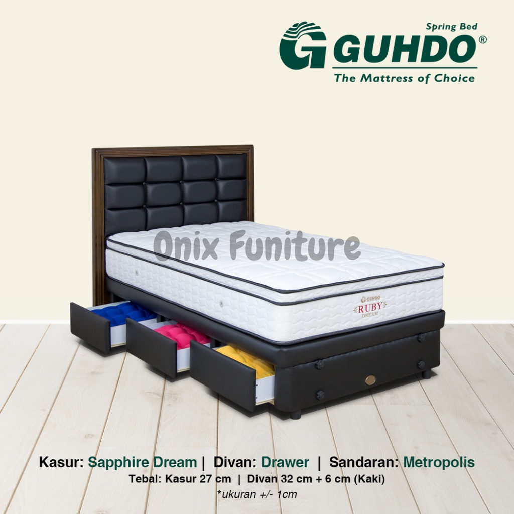 Springbed Gudho Base Drawer Sapphire Metropolis FULLSET 120x200 Black