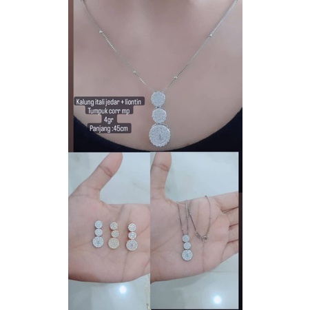 Kalung itali jedar + liontin bulat di*r tumpuk 3 corr mp full / kalung perak asli silver 925 lapis emas / kalung fashion wanita terbaru