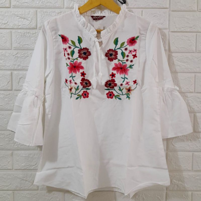 C BLOUSE / ATASAN / CEWEK / WANITA / PAKAIAN / BORDIR BUNGA / KATUN / PUTIH MURAH ATASAN LEBARAN MUS