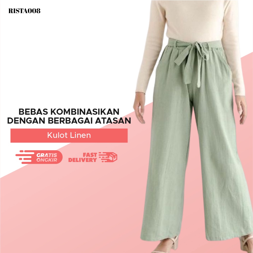 Highwaist Pants Kulot Linen Angel Celana Panjang Wanita Kekinian Outfit Kekinian Terbaru