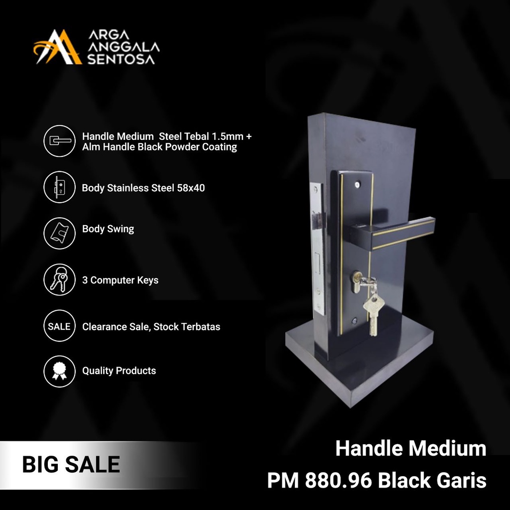 Gagang Pintu Set Kayu Hitam/ Handle Medium PM 880.96 Black Garis