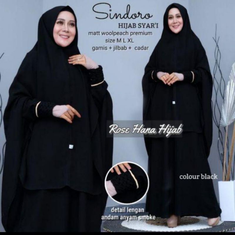 SINDORO SYARI ORIGINAL PRODUK ROSEHANA Gamis Set Gamis + khimar+ cadarBest Seller
