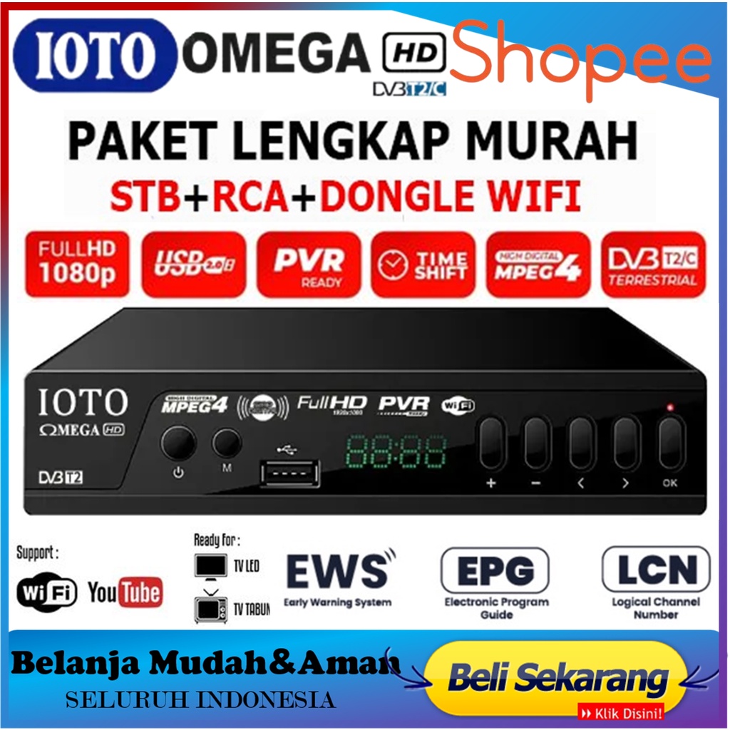 STB Set Top Box IOTO TV Digital DVB T2 EWS UHF HD set topbox tv analog ke digital / set topbox tv digital untuk tv tabung / stb tv digital murah / set box tv digital murah / set box tv digital / set top box tv Bisa Youtube