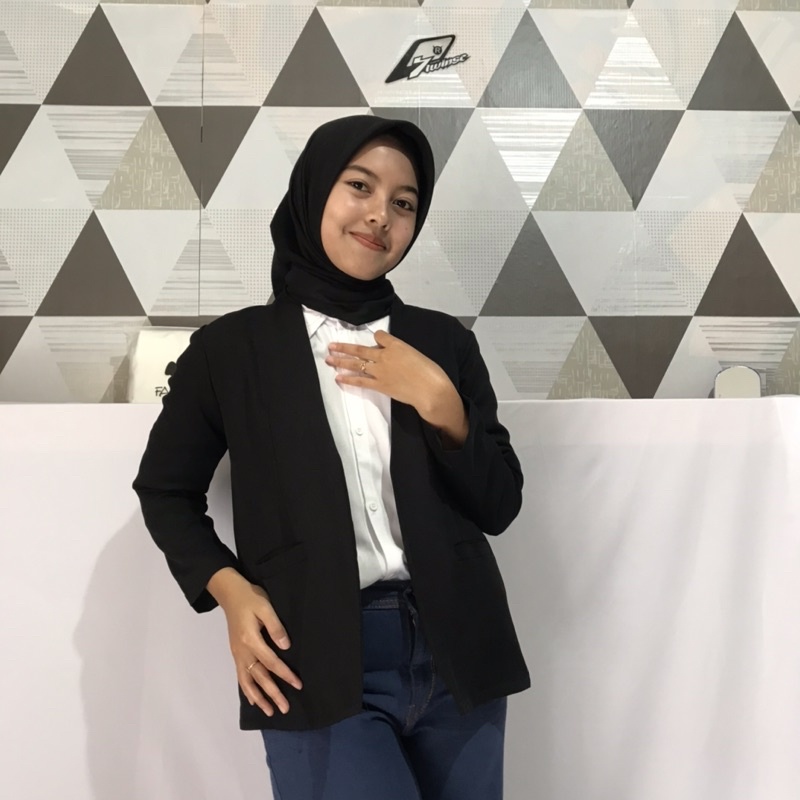 Blazer wanita Korea Lengan Panjang atasan Wanita polos Blazer Tanpa kerah Blazer Puring
