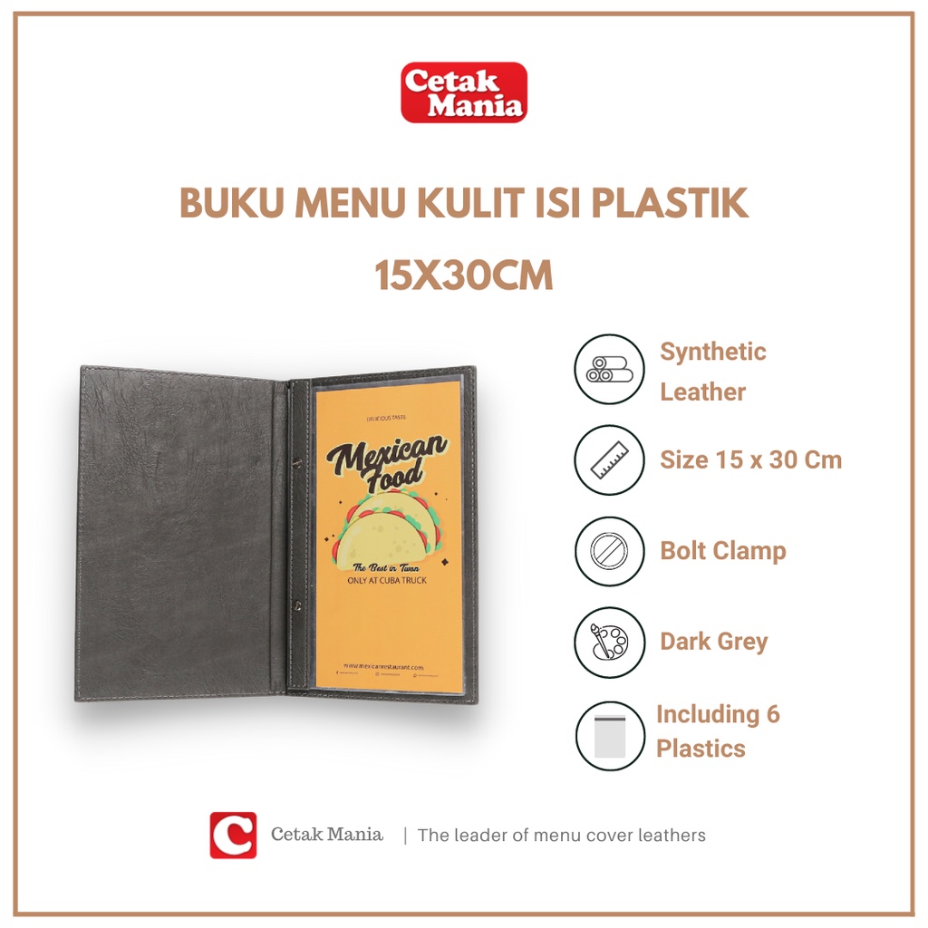 

READY STOCK - BUKU MENU KULIT GREY - ISI PLASTIK - BUKU MENU RESTORAN - COVER MENU