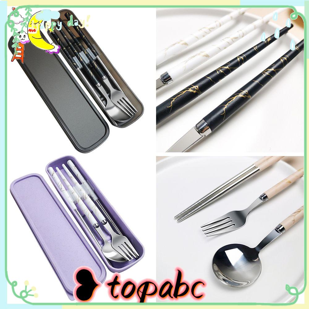 Top 3PCS/Set Alat Makan Set Travel Aksesoris Dapur Peralatan Makan Portable Reusable Camping Spoon Fork Chopsticks Set