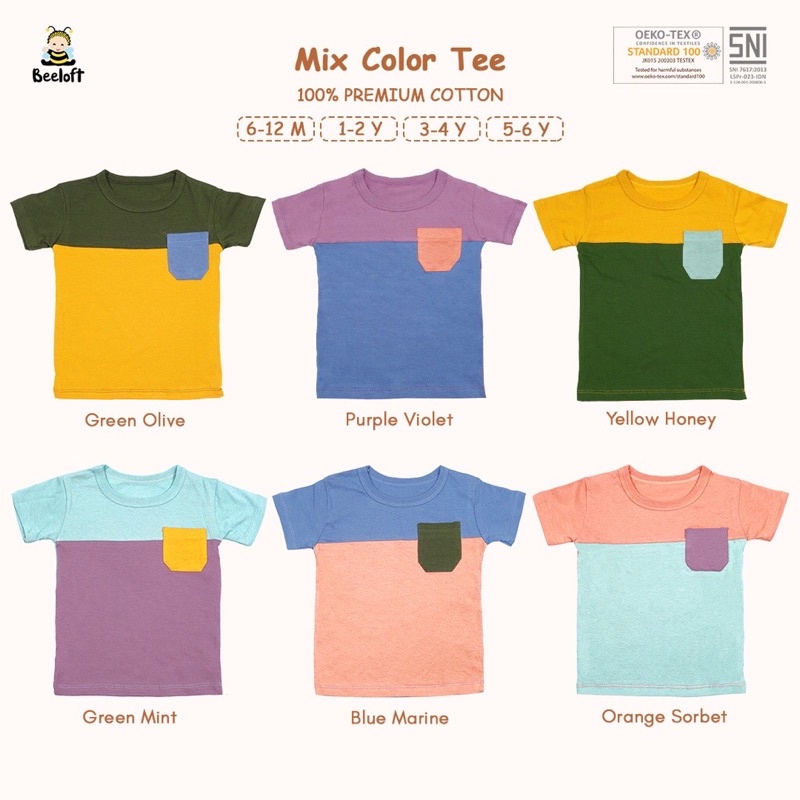 Beeloft Baju Oblong Pendek Anak - Mix Color Tee