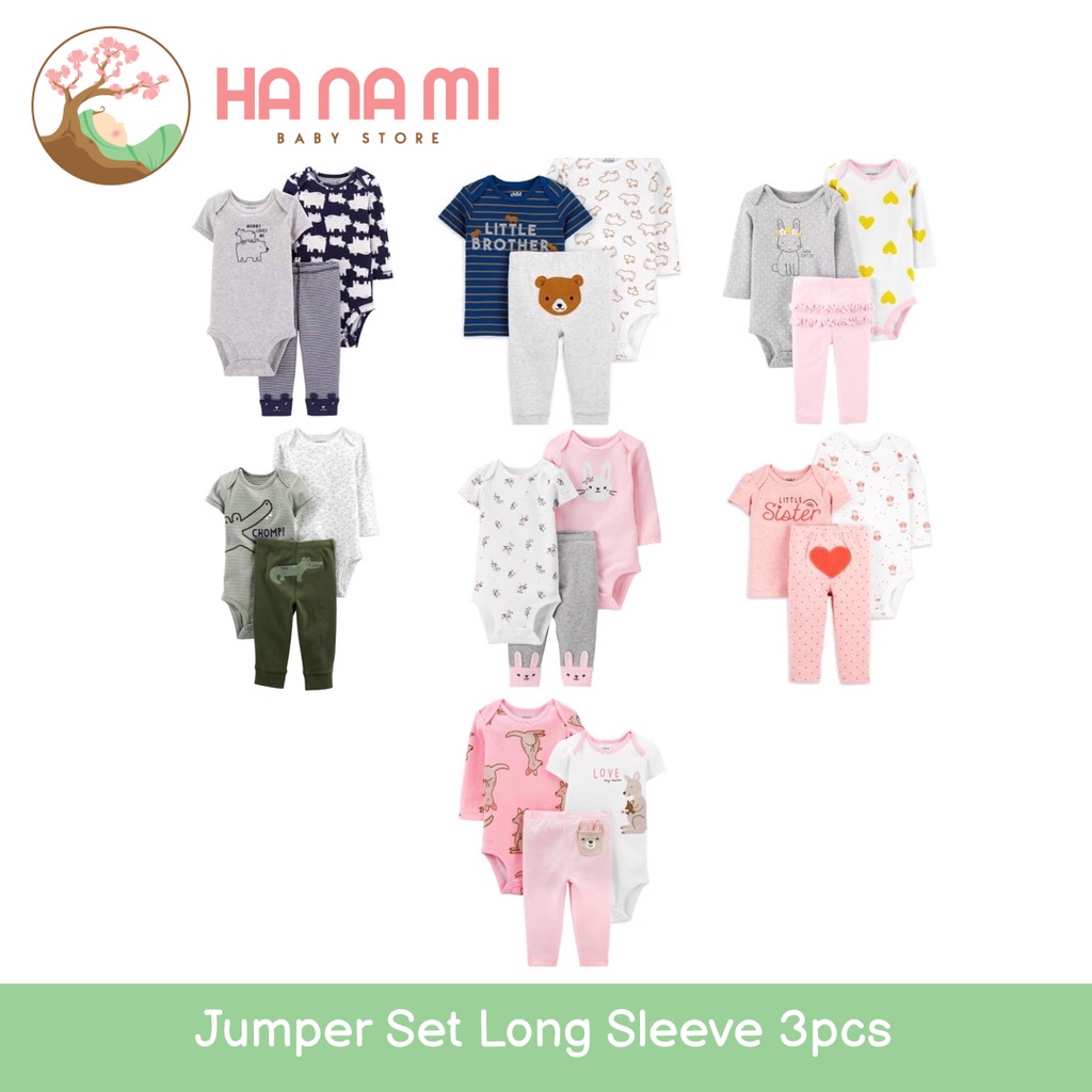 Carter's Jumper Set 3pcs Premium Long Sleeve Baby Girl/Boy - Jumper Set Bayi