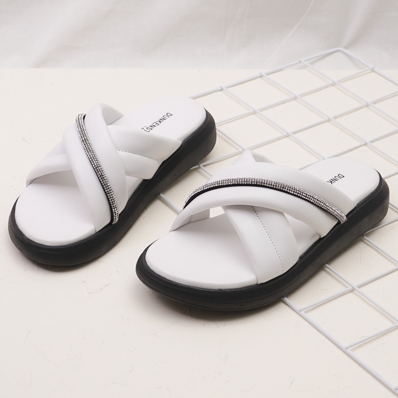 LAPEPA YUK - Dunkenstock MONIC Sandal Wanita Silang Tinggi 4cm Size 36 - 40 Selop Tidak Licin Sendal Beleza Wedges Slop Birken Rumah Belezza 37 38 39 Warna White Putih Belleza Kekinian Premium Terbaru Shoes Ori Original Mall Official Store