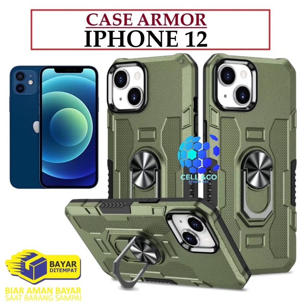 Case Armor IPHONE 12 Iring Cincin Magnetic Kesing Hp Protect kamera Premium Hard Case Standing Robot Pelindung Kamera