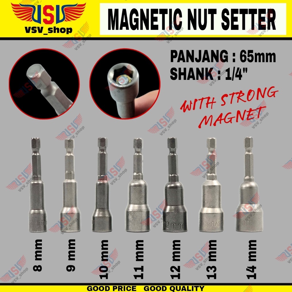 Kunci Sok Magnetic Nut Setter 8-14mm Mata Bor Roofing Mata Socket Bor Rofing