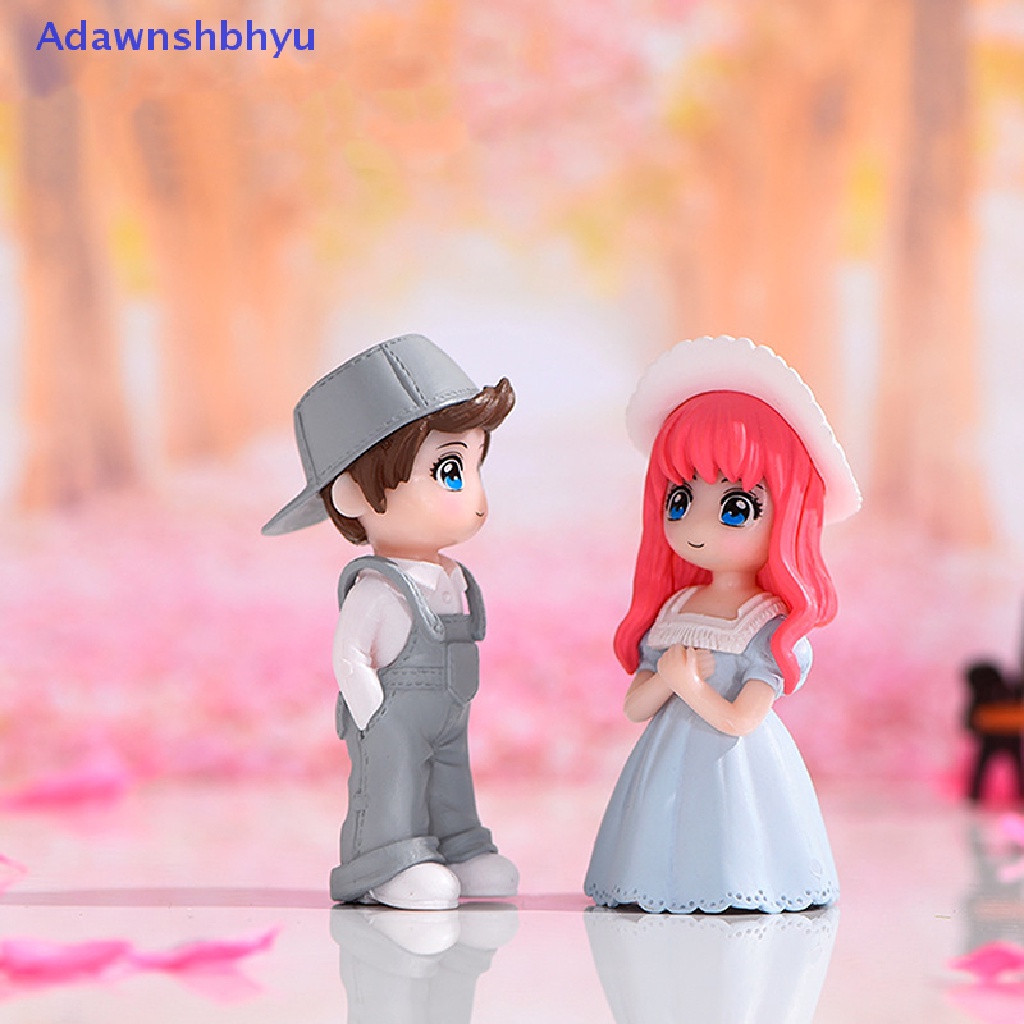 Adhyu 2pcs/set Mini Boy and Girl Lovers Fairy Garden Ornamen Rumah Lanskap Mikro ID