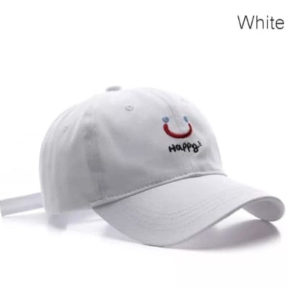 Topi Baseball Cap HAPPY Terpopuler Topi Pria Wanita Kekinian bahan rapel premium (COD)