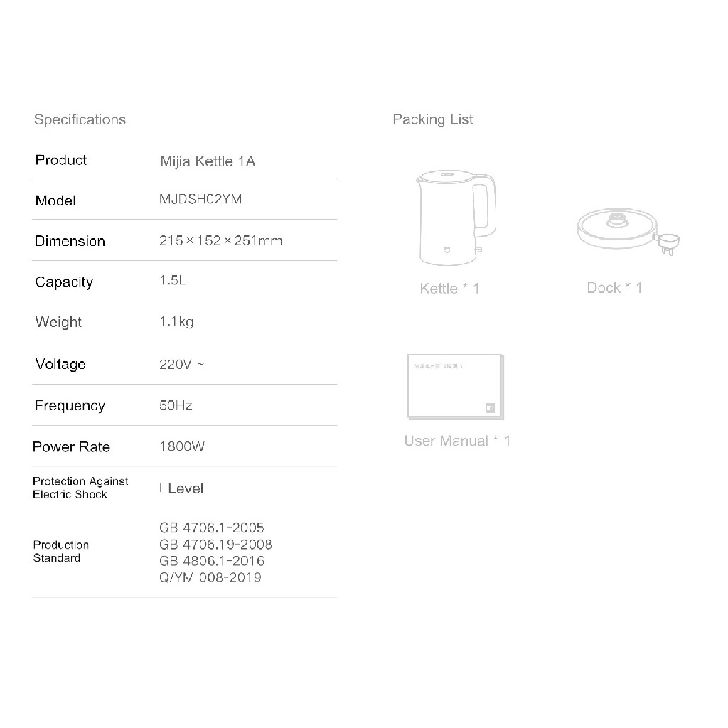 MIJIA Electric Water Kettle 1A - Teko Listrik 1.5L 1800W - MJDSH02YM