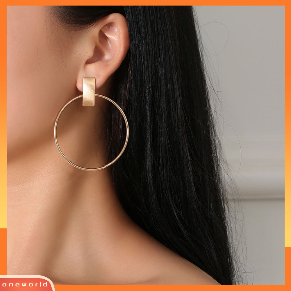 [WONE] Minimalis Wanita Lingkaran Besar Persegi Panjang Geometris Statement Stud Earrings Perhiasan