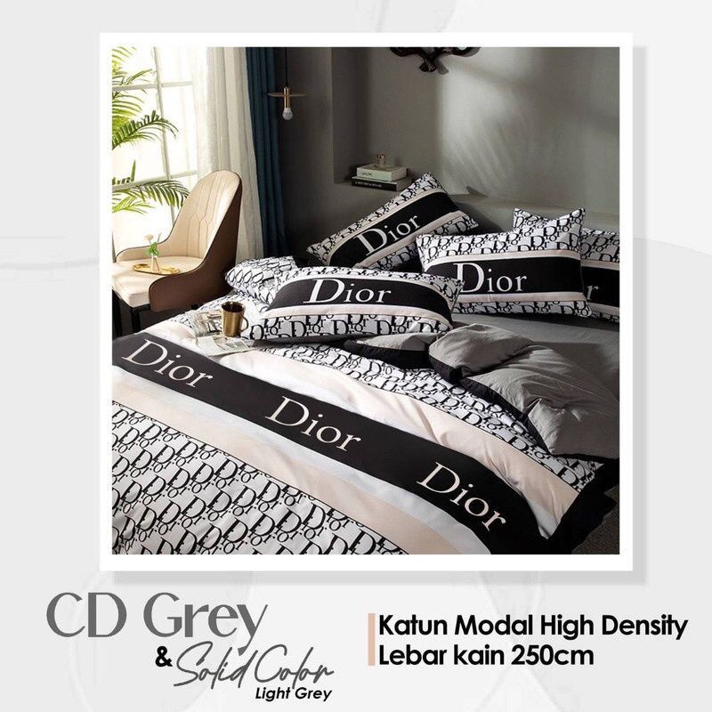 Sprei dan bedcover katun dior monokrom 160x200