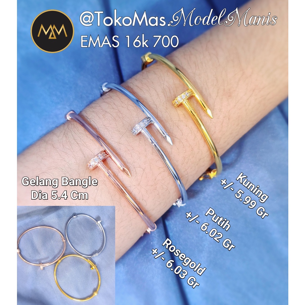 Gelang Bangle Paku emas kuning putih rosegold 700 kadar 16k