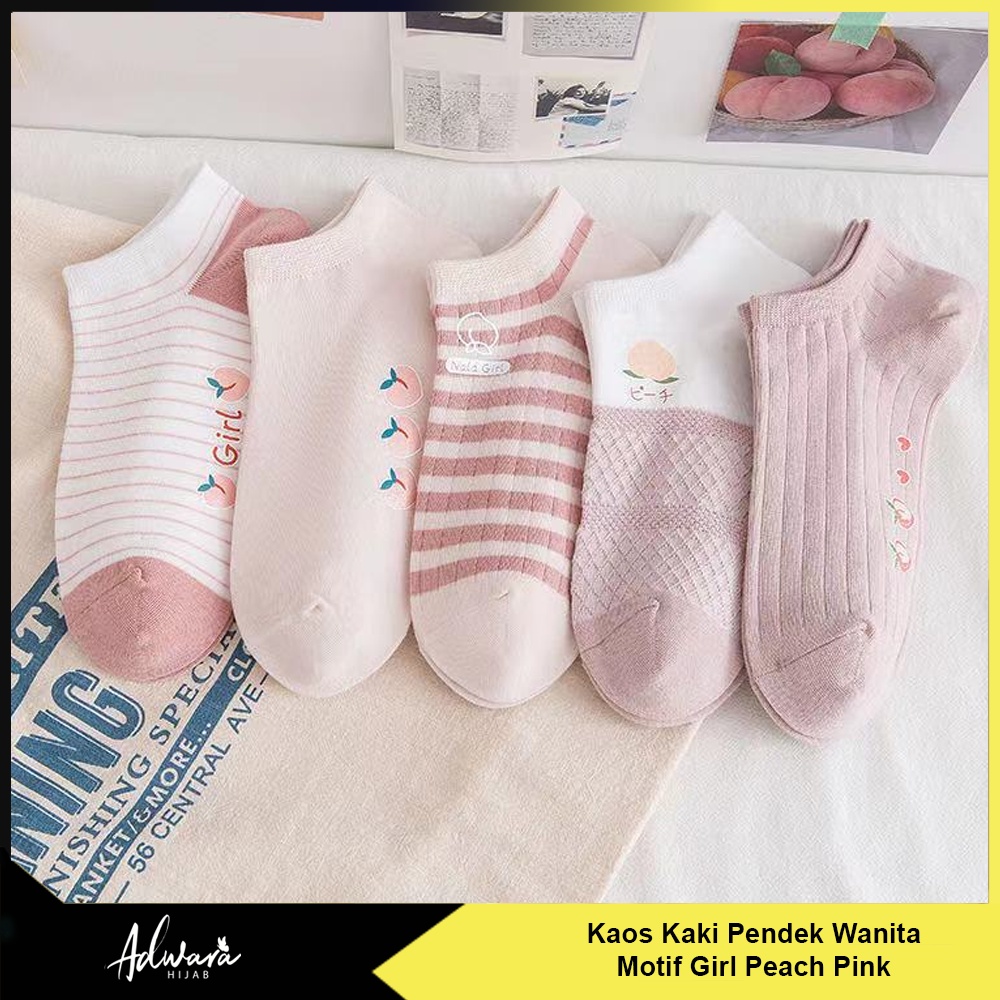 Kaos Kaki Pendek Wanita Motif Girl Peach Pink Fashion Korean Bahan Katun Import