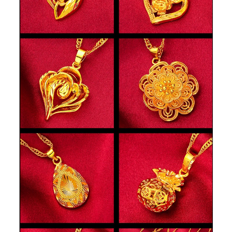 Goldkingdom Fashion Perhiasan Emas Asli Kadar 375 Bangkok Aksesoris Ready Stock Gilt Transfer Beads Liontin Perempuan Multi Sempoa Kacang Kalung Rantai Air