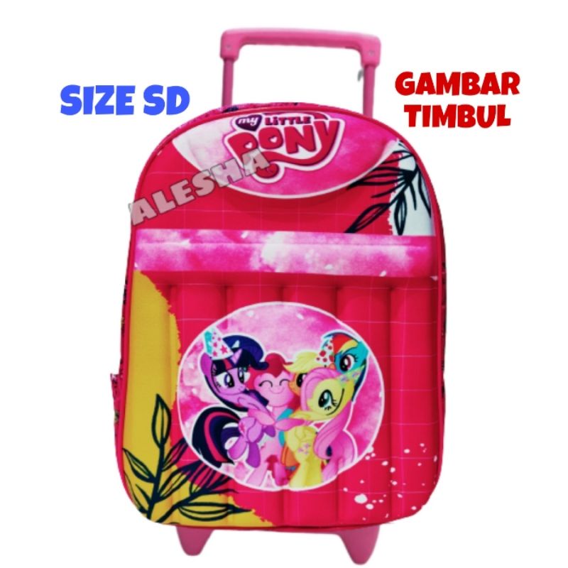 Tas Troli Anak Perempuan Karakter Pony - Tas Dorong Anak SD - Tas Anak Perempuan 3D