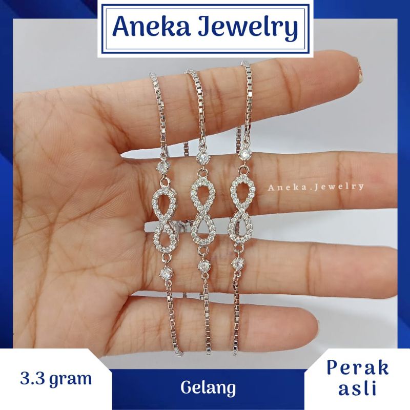 Gelang Infinity, Sepuh Emas Putih, Perak 925