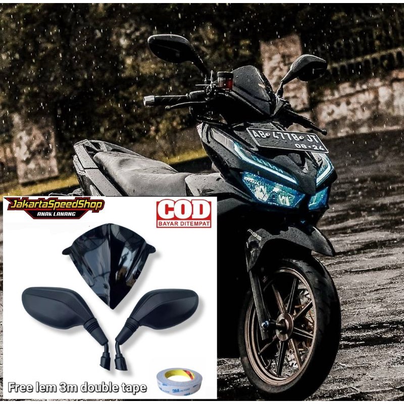 Paket kaca spion click plus visor variasi pnp honda vario 125 150 led new bahan full akrilik