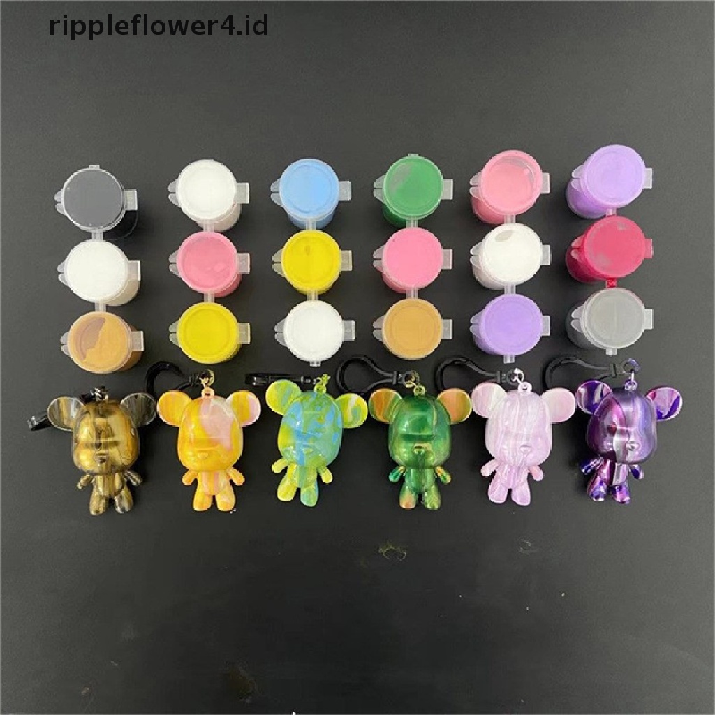 {rippleflower4.id} Fluid Bear set Handmade Diy Graffiti Bearbrick Statue Manual Mainan Orang Tua-Anak Fluid Paing Violent Bear Statue Dekorasi Rumah~