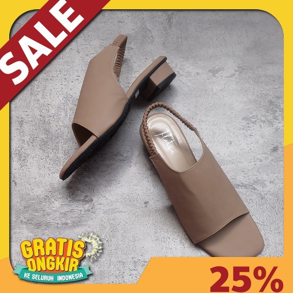 Sandal Tali Hak Tahu 3Cm Wanita Big Size 41 42 43 44 45 Sandal Jumbo Slide Kulit Synth Heels Wanita 