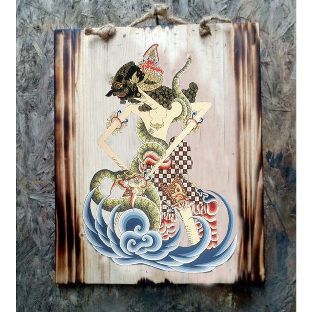 HIASAN DINDING LUKISAN WAYANG BIMA DEKORASI DINDING RUANG TAMU CAFE