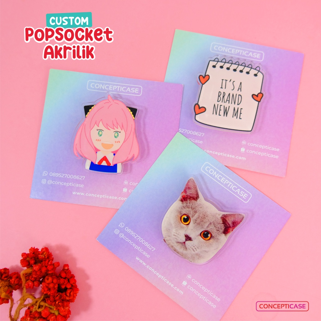 GRIPTOK/ POP SOCKET PREMIUM Akrilik Custom Print Bentuk Muka/Karakter Anime/Kartun