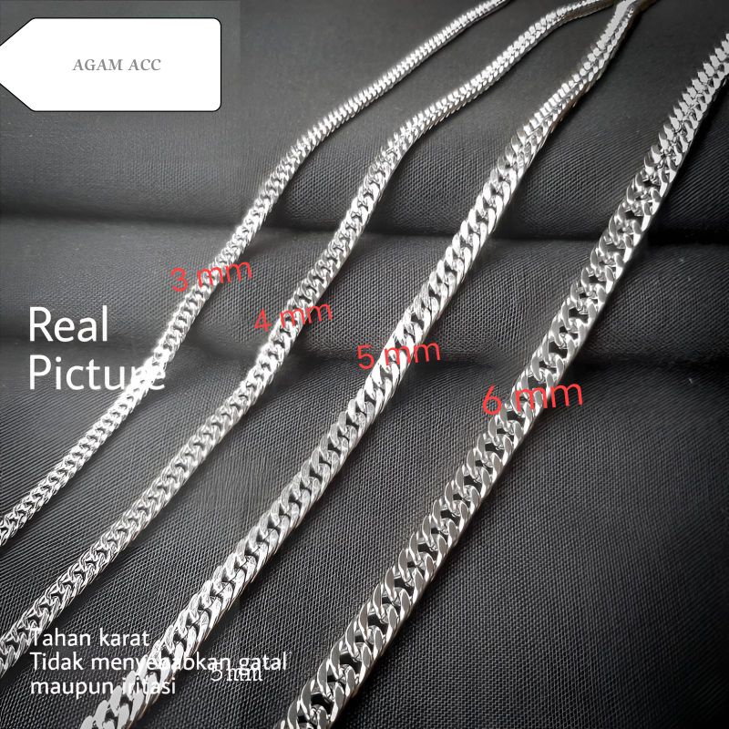 Kalung Titanium Silver Model Rantai Rapat Sisik Naga Pria Dan Wanita