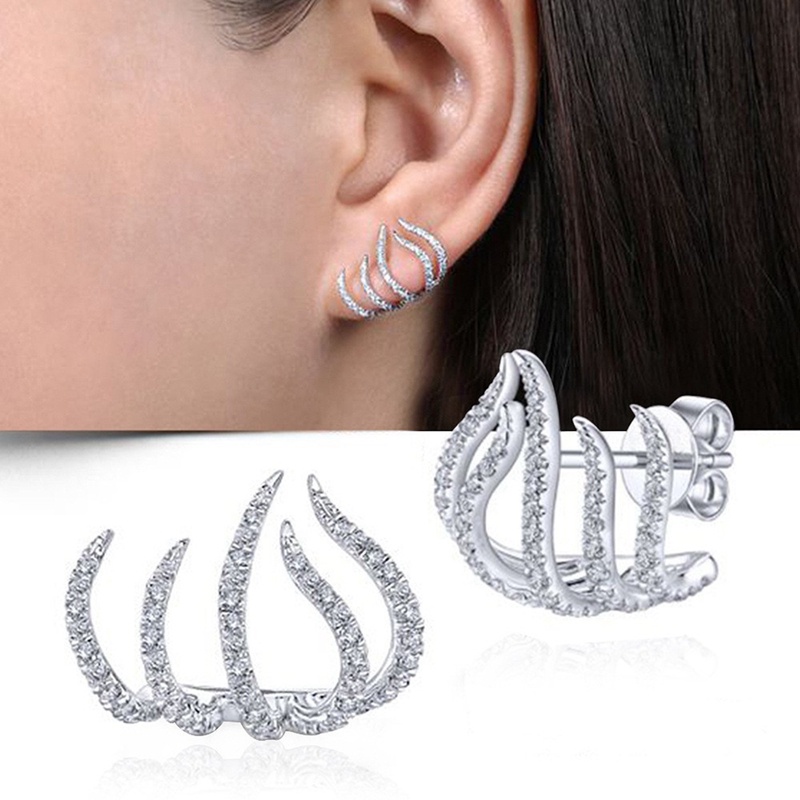 1pasang Anting Tusuk Bentuk Cakar Klip Telinga Bentuk Cakar Bahan Logam Berlian Geometris Untuk Wanita