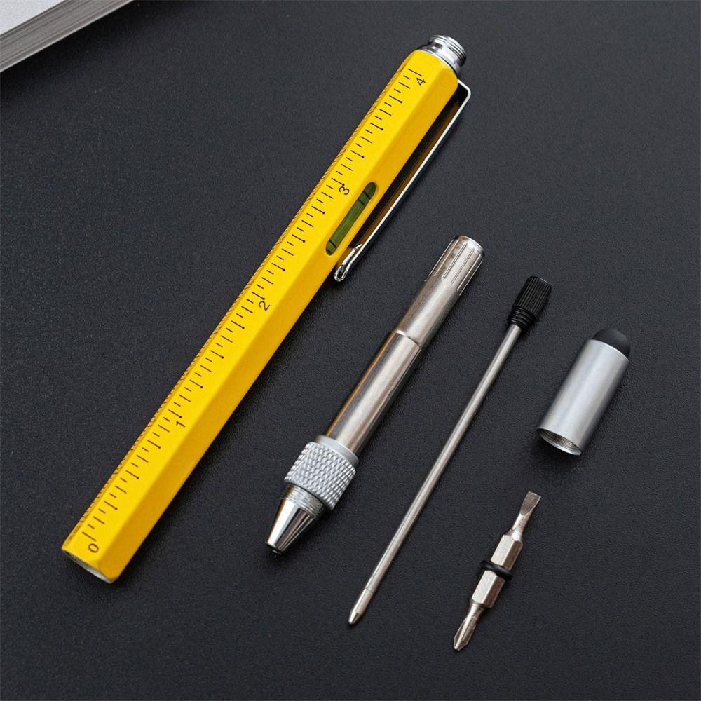 Preva 2Pcs Pen Multi-Fungsional Perlengkapan Menulis Waterpas Penggaris Gadget Layar Sentuh Woodworking Pen