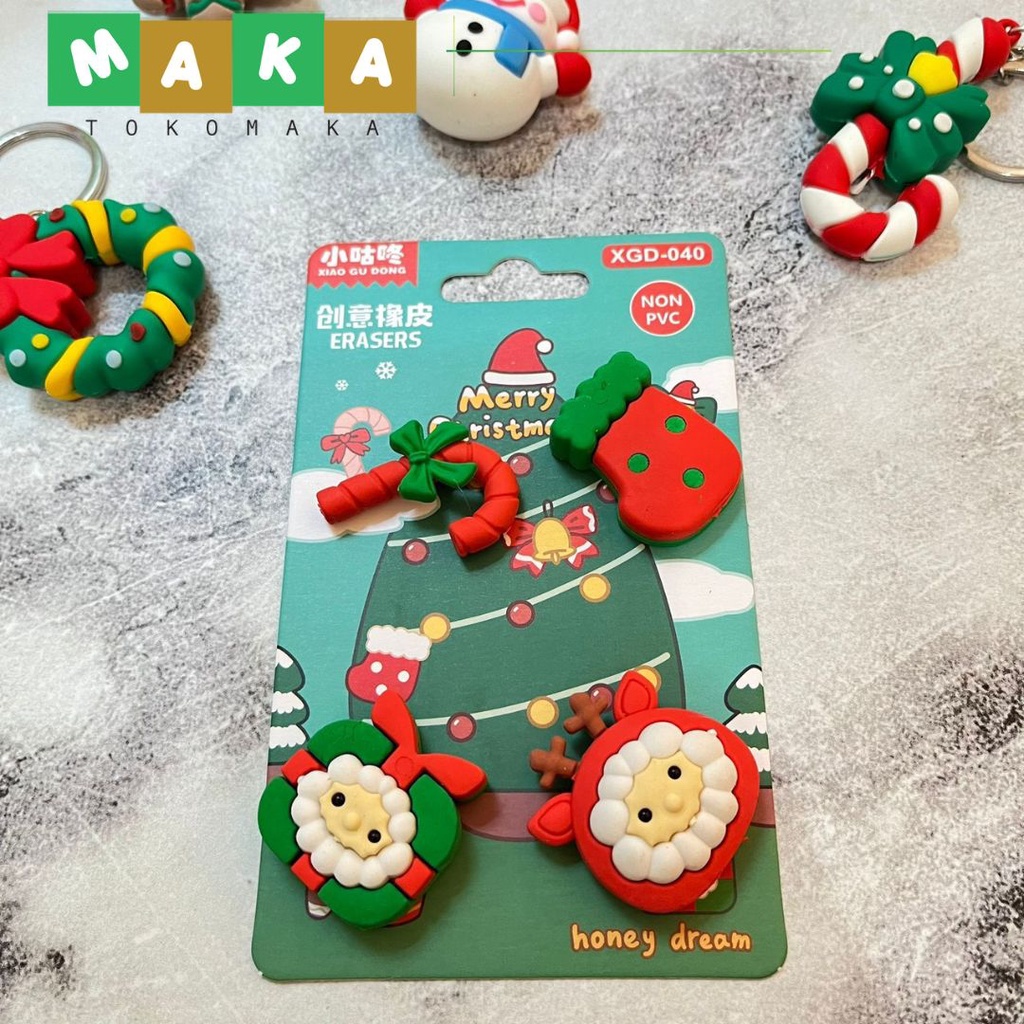 

paket penghapus natal XGD040 isi 4 paket hadiah natal pengahapus santa klaus pohon natal pernak pernik natal