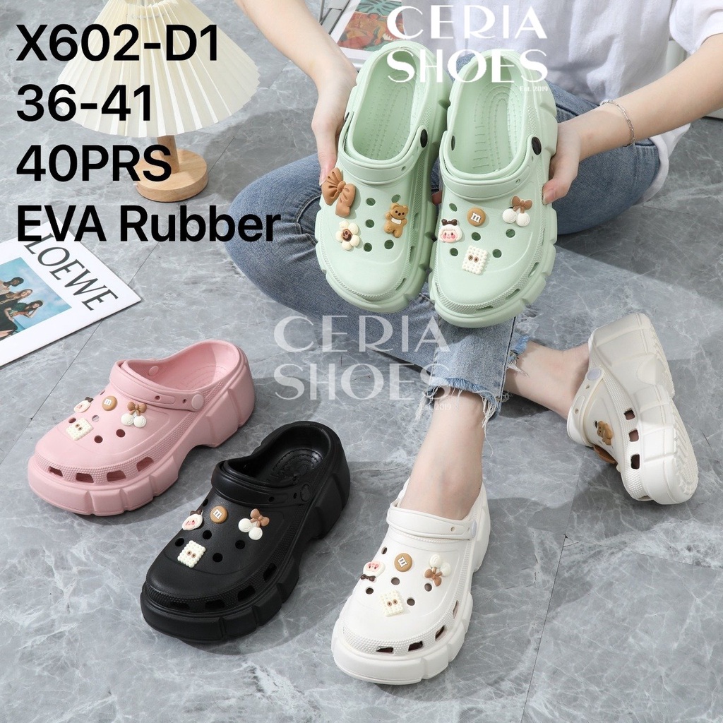 EVA Sandal Baim Wanita Karet Spons Import Ringan Empuk Super Soft Tinggi Hak 7 Cm Sol Anti Slip BALANCE X602