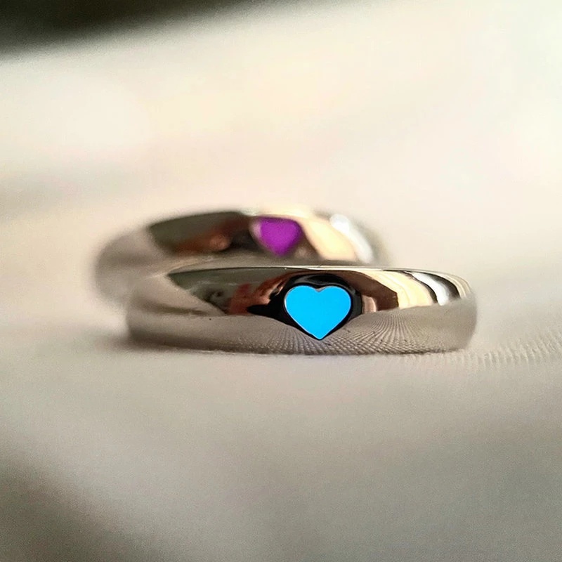 Fashion Biru Cinta Hati Cincin Bercahaya Cinta Cincin/Wanita Pria Cincin Neon Glow In Dark