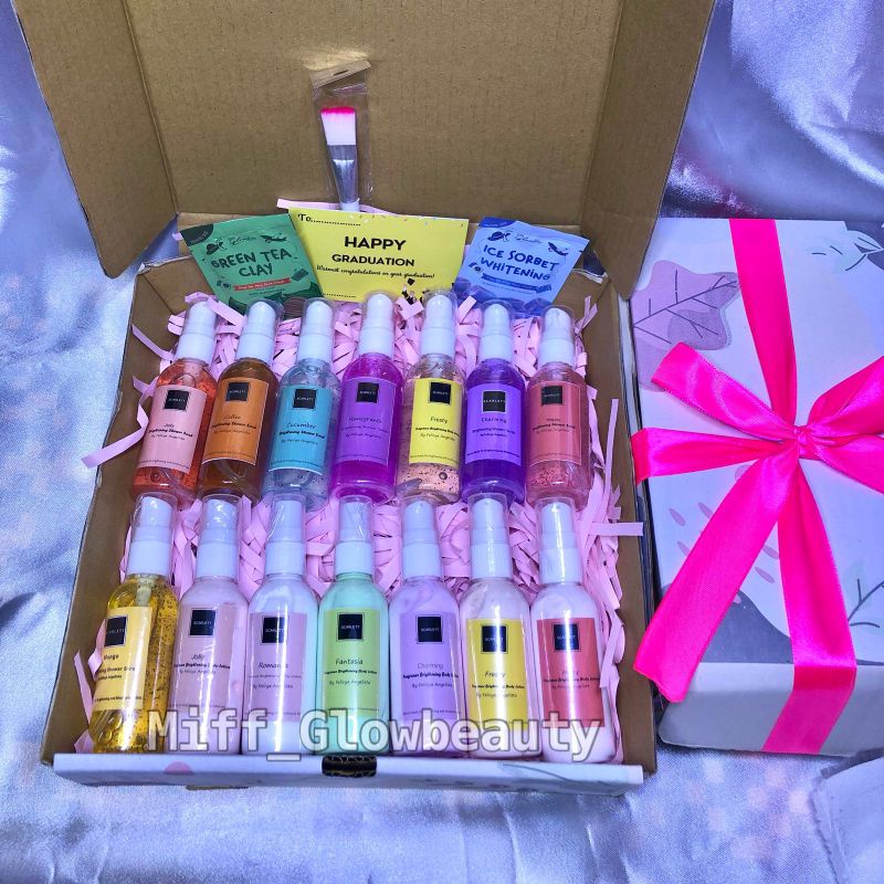 REAL PICT 60ML VARIAN LENGKAP ISI 14- HAMPERS GIFT BOX SCARLETT WHITENING MINI / Hampers scarlett mini / kado ulang tahun / kado ultah kado pacar kado cewek kado wisuda kado unik scarlett body lotion mini scarlett body shower jolly freshy happy