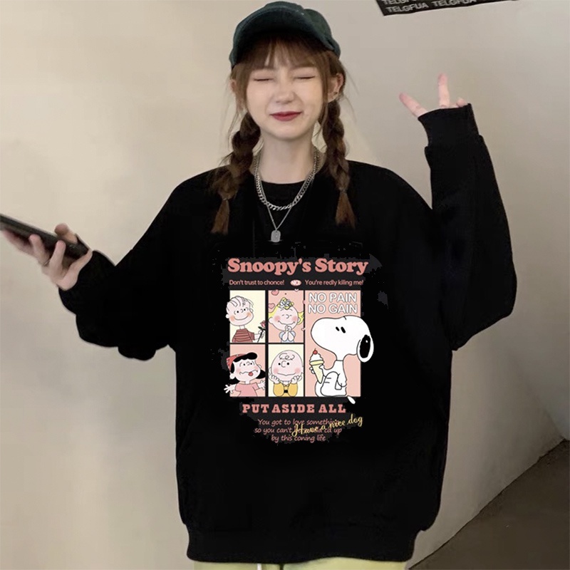 swetter oversize wanita cartoon pattern printing sweater kekinian lengan panjang crewneck import baju switer