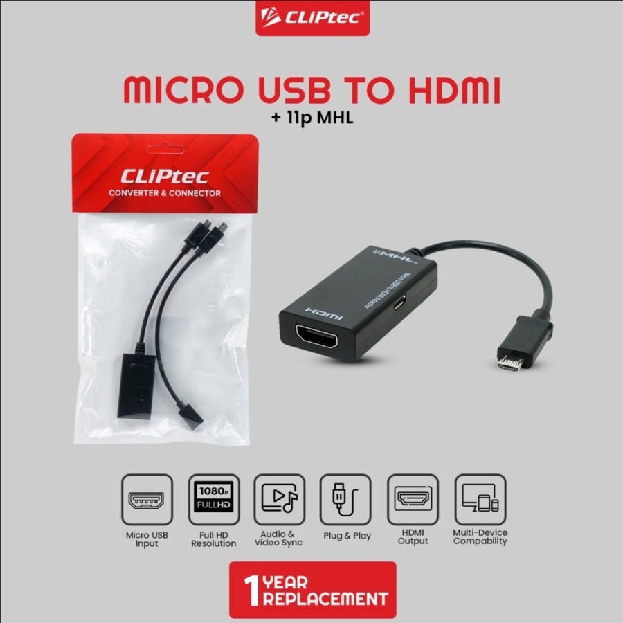 Converter Kabel CLIPtec CL-CC MUH MICRO USB To HDMI + 11P MHL