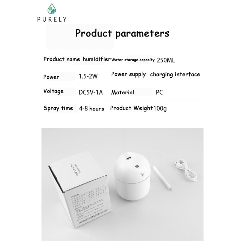 Purely Oil Diffuser Aroma Terapi  Diffuser Humidifier Mini Air Purifier Lampu Malam Tujuh Warna