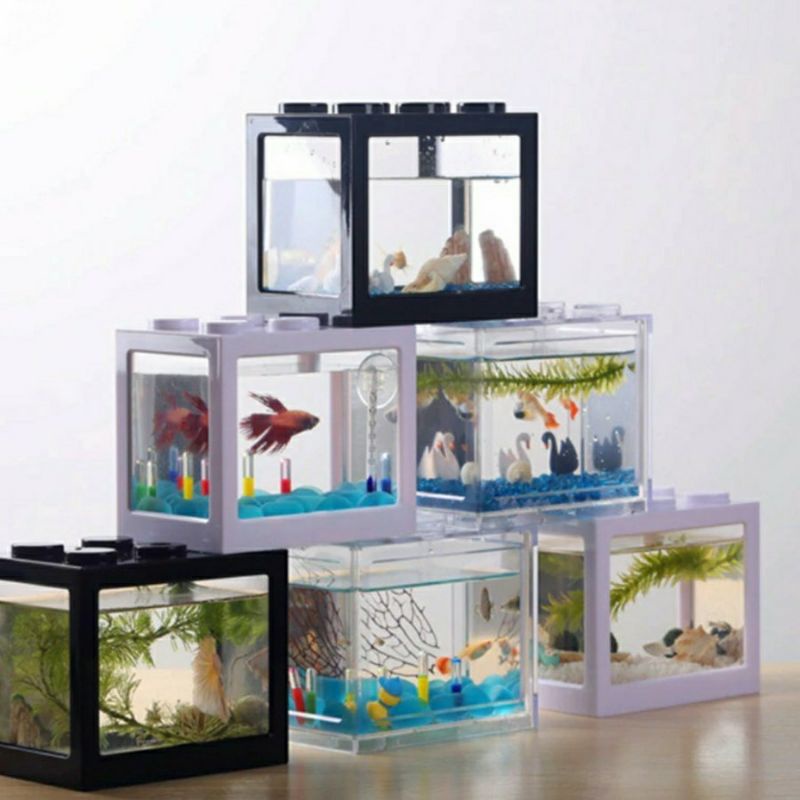 marvelashop(ada lampu led) Akuarium cupang lego akrilik 4 sisi Lampu Led USB aquarium ikan koi ikan mas