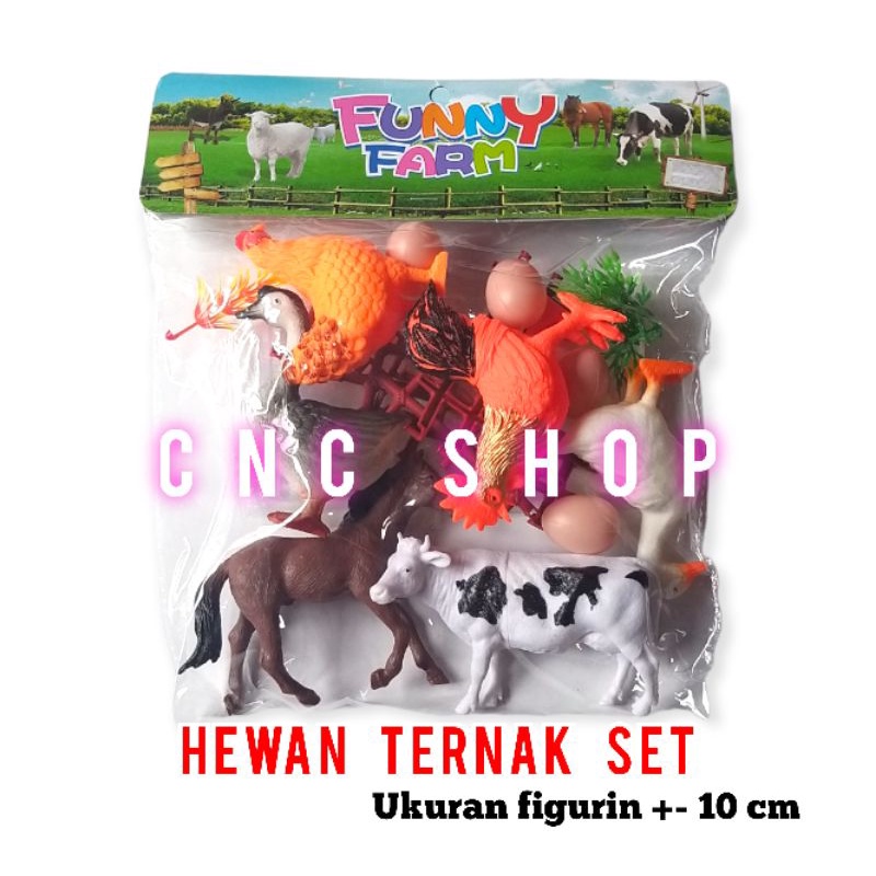 Mainan Figurin Binatang/ Hewan Ternak Besar Set 6pcs Sapi Kuda Ayam Bebek dll