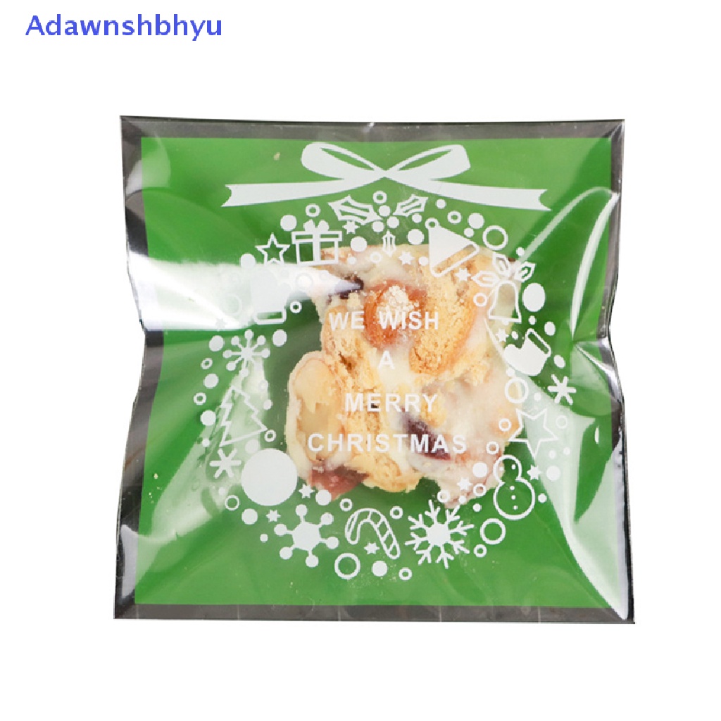 Adhyu 100pcs/pack Merry Christmas Cookie Candy Self-Adhesive Bags Kantong Kue10 * 10cm ID