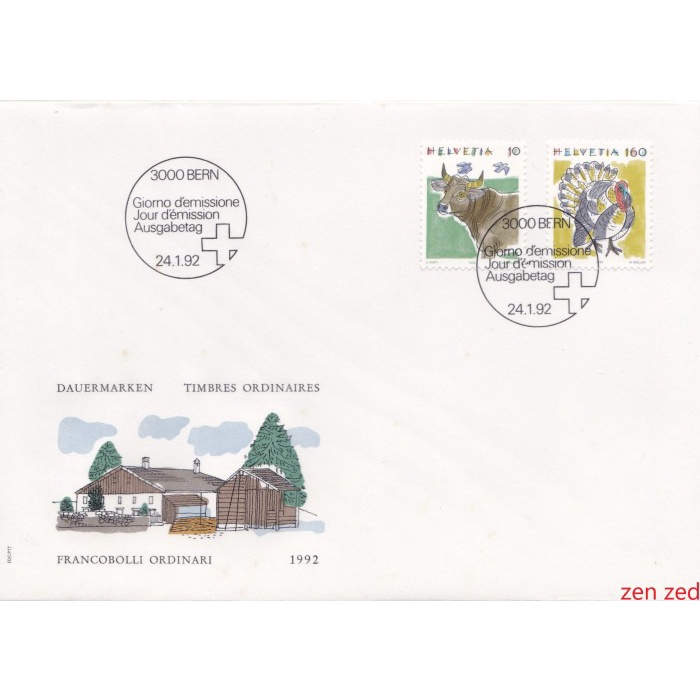 

A569 Prangko Swiss FDC 1992 Animals 1 Pcs