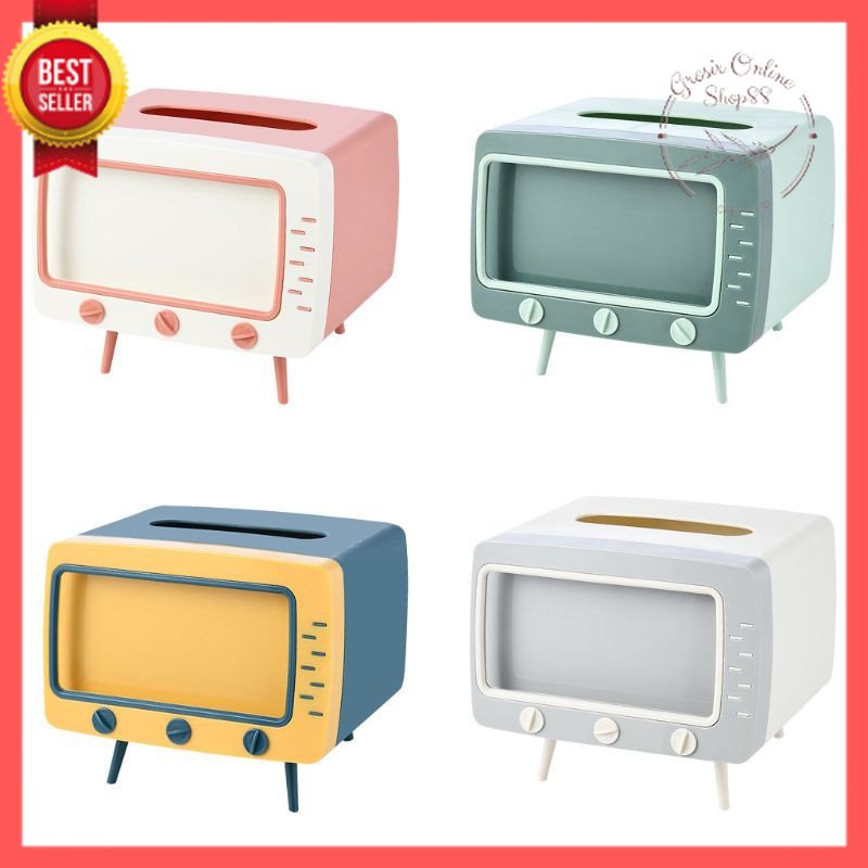 [GOS] B310 - Kotak Tissue Box Organizer Bentuk TV Tempat Tisu + Stand Phone Holder / Home Office Décor