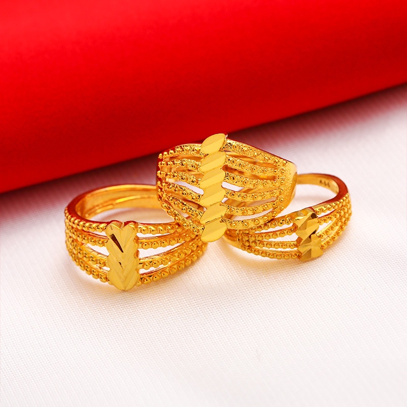 Goldkingdom Perhiasan Fashion Emas Asli Kadar 375 Bangkok Aksesoris Ready Stock Wanita Berlapis Emas Cincin Yang Dapat Disesuaikan Cinta Garis Halus Dan Tebal