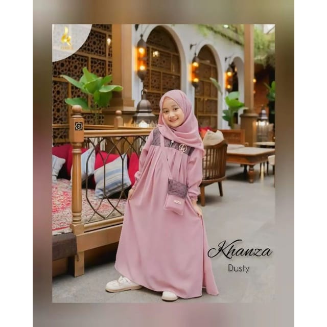 Baju Anak Perempuan 10 11 12 Tahun (FREE HIJAB) Gamis Syari Anak Tanggung Ceruty Babydoll Khanza Kids